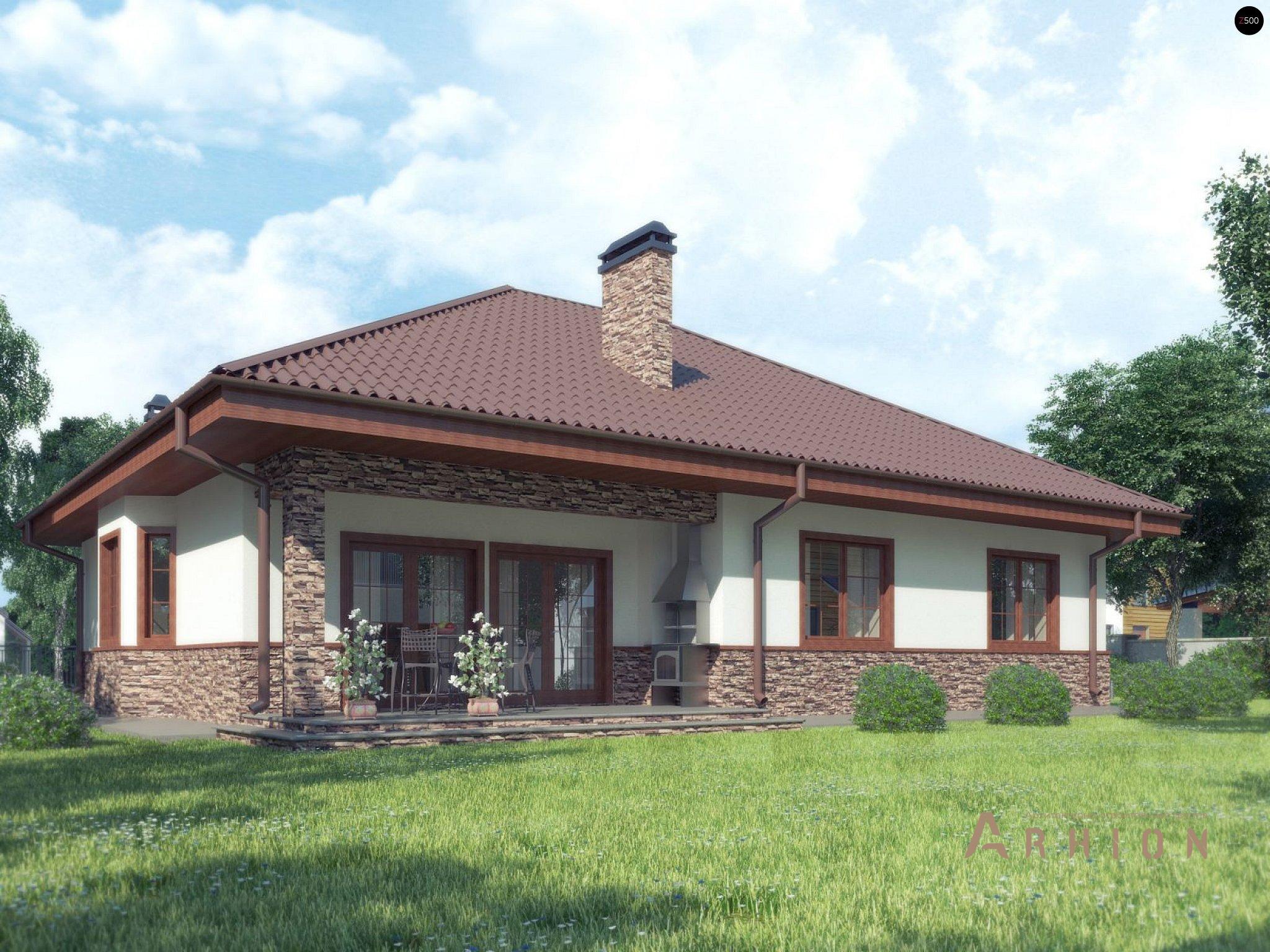 12. Проект одноэтажного дома в альпийском стиле с четырехскатной, Z10 stu bk, площадью - 234 кв c мансардой, терассой, эркером